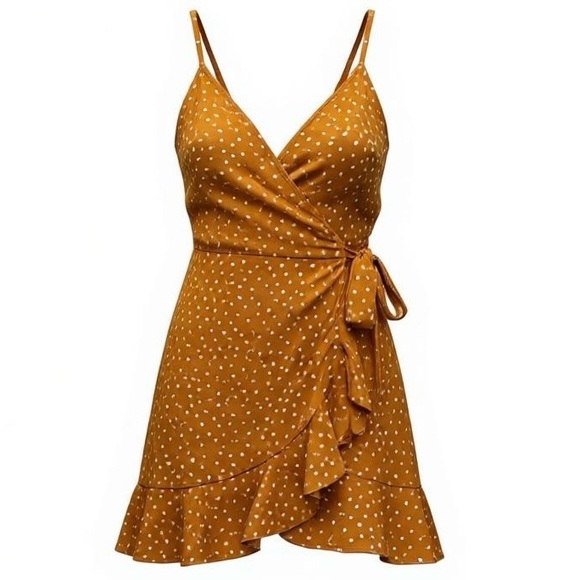 Alter'd State Dresses & Skirts - Alterd State Medium Yellow Polka Dot Wrap Dress